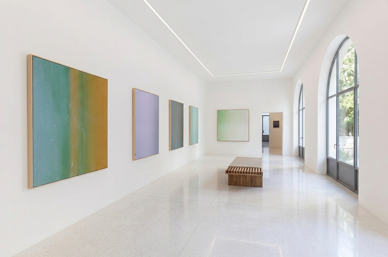 A room hung with b.lo.c pieces.